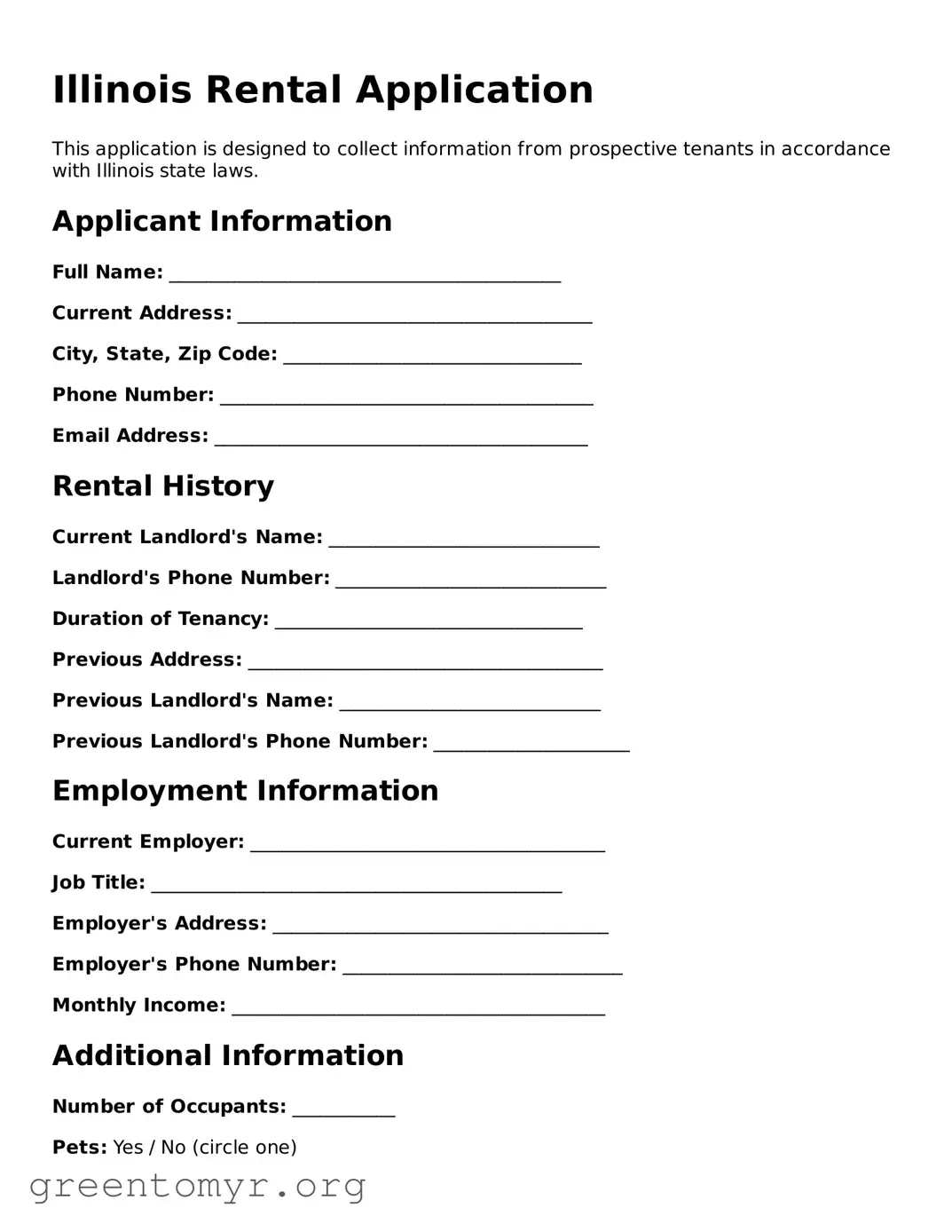 Rental Application Form for the State of Illinois