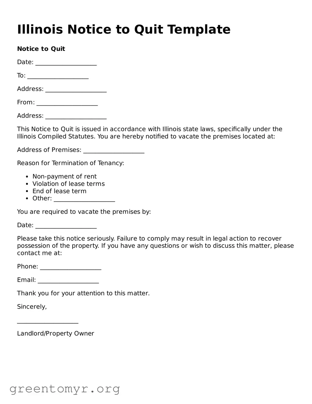 Notice to Quit Form for the State of Illinois