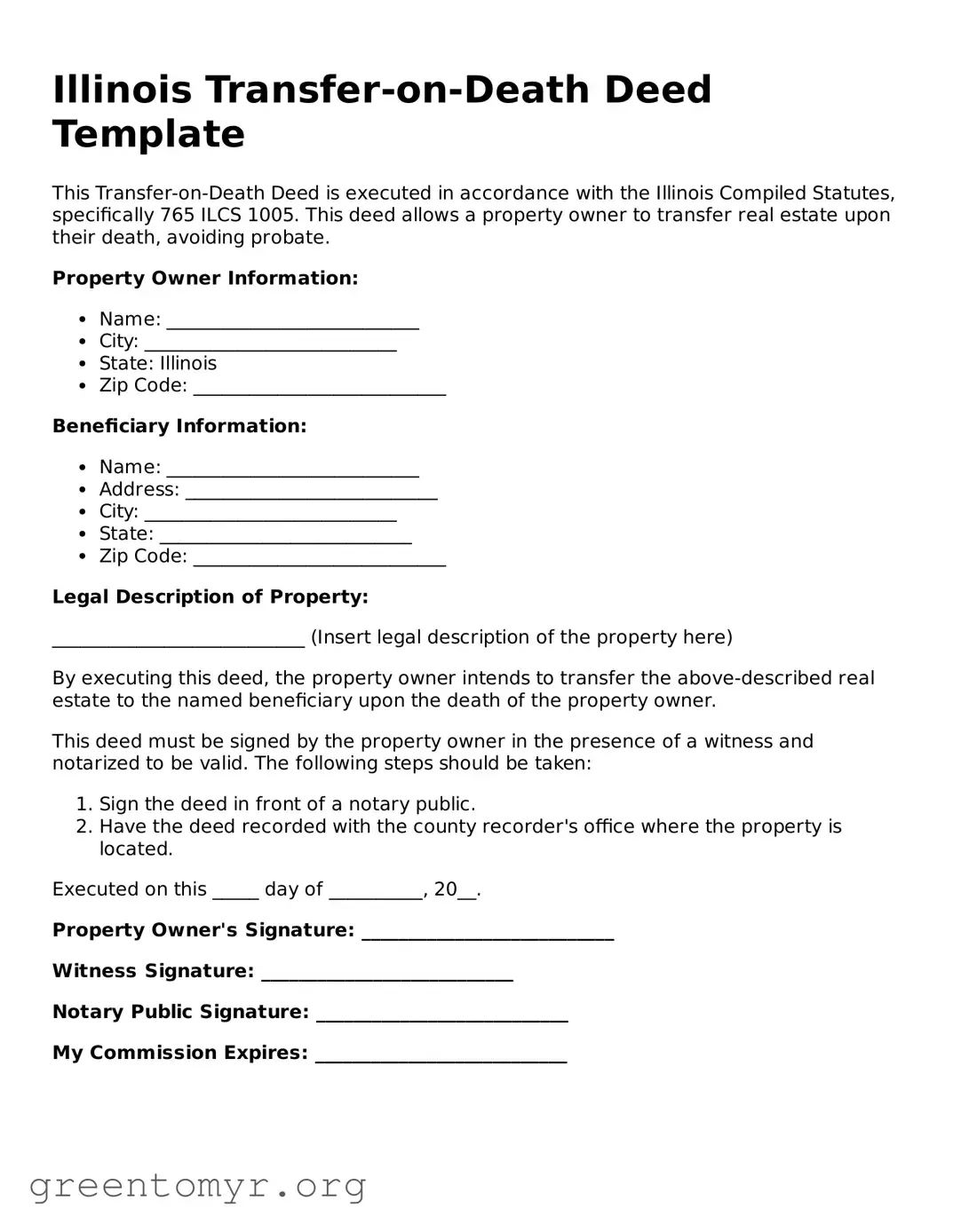Transfer-on-Death Deed Form for the State of Illinois