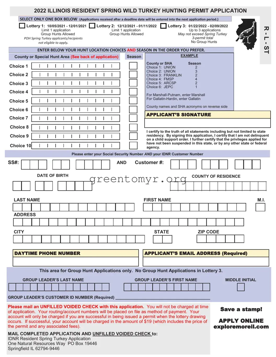 Fill in a Valid Illinois Turkey Permit Application Template
