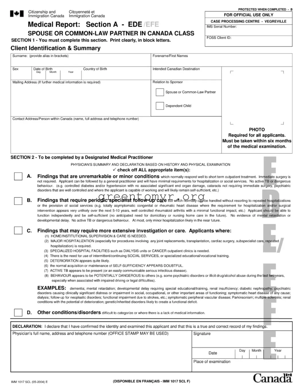 Fill in a Valid Imm 1017 Template