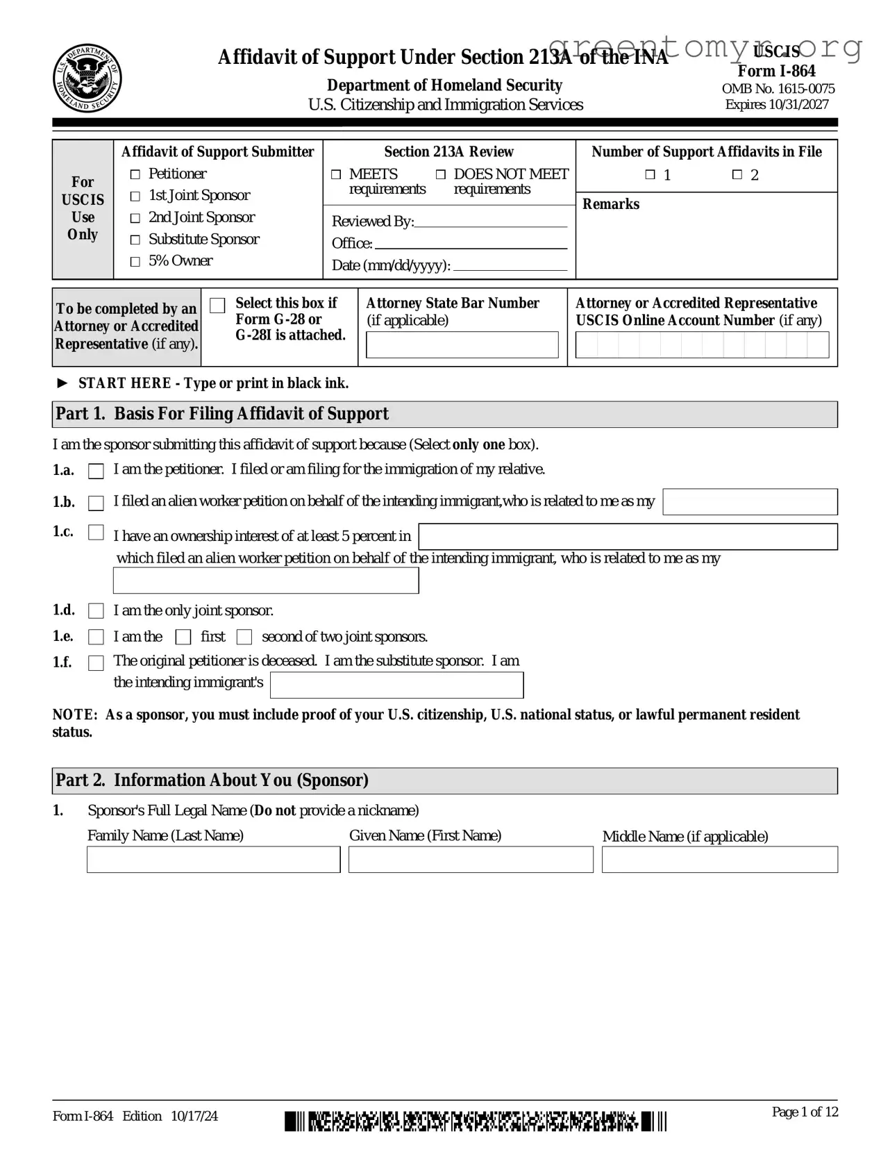 Fill in a Valid USCIS I-864 Template