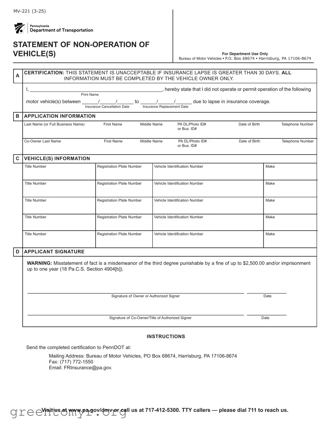 Fill in a Valid Mv 221 Template