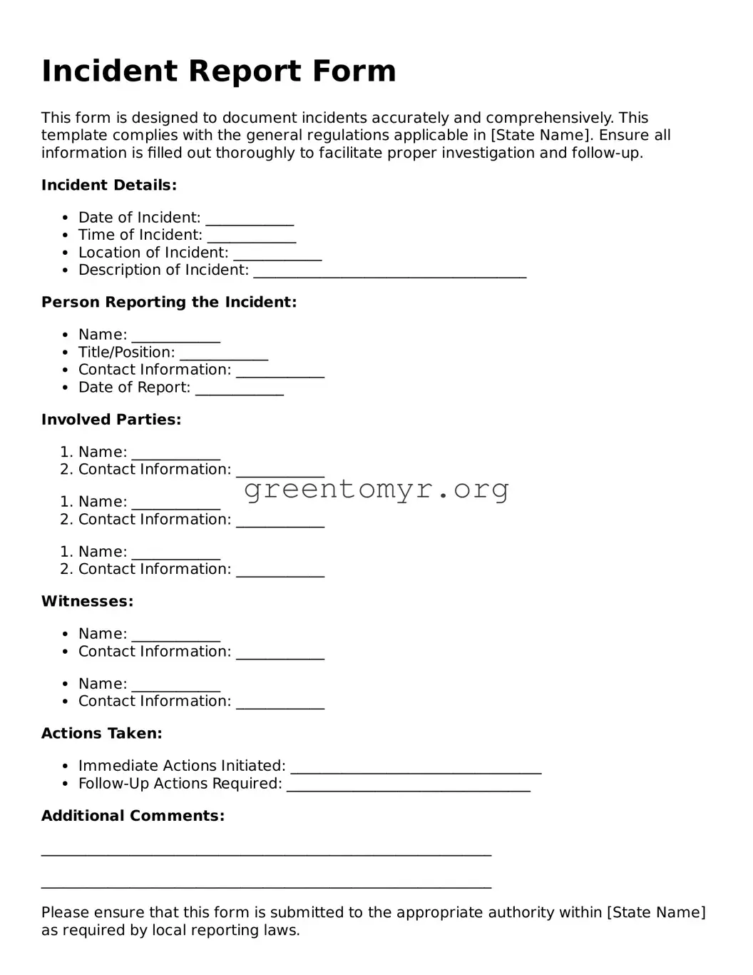 Valid Incident Report Form Form