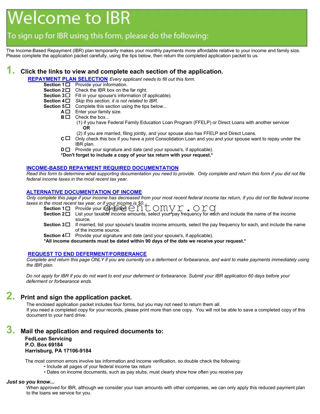 Fill in a Valid Income Based Repayment Template