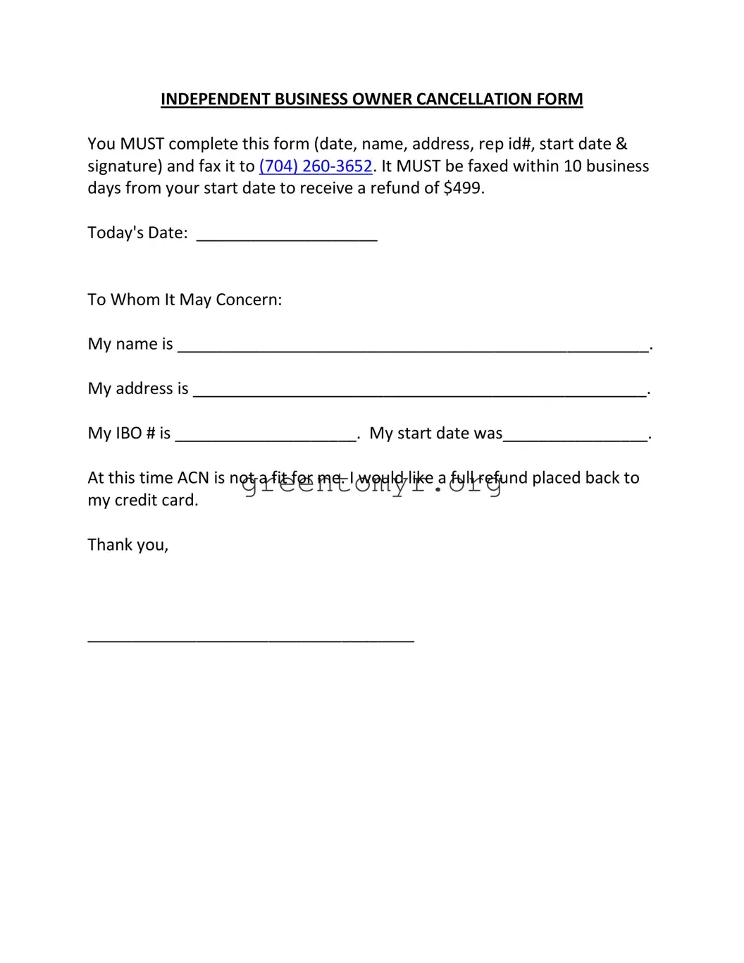 Fill in a Valid Independent Business Cancellation Template