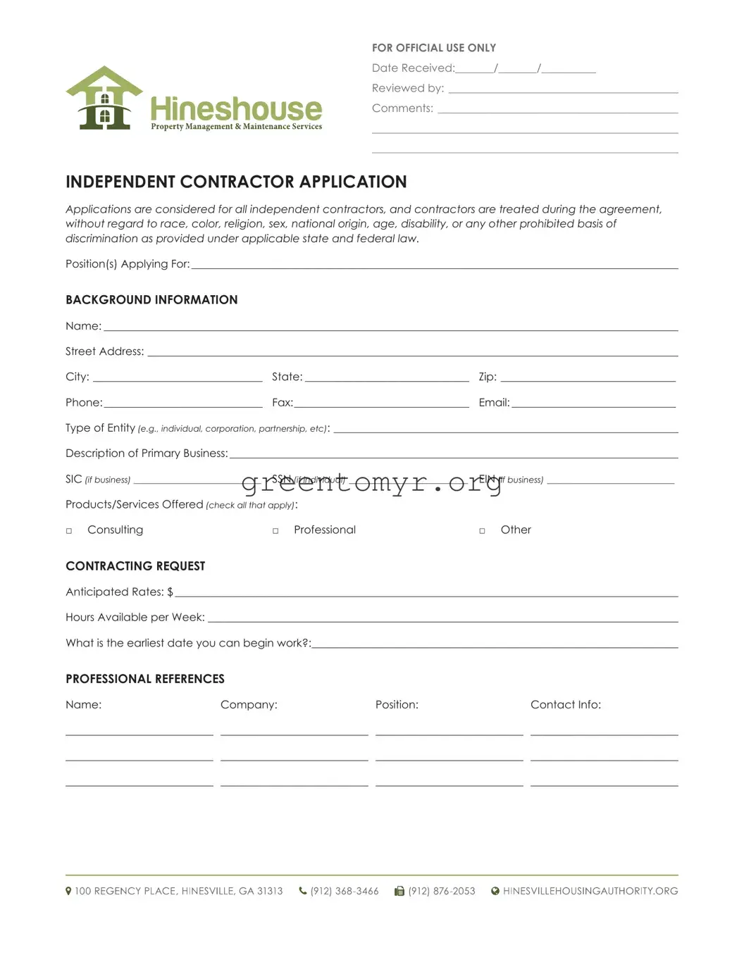 Fill in a Valid Independent Contractor Application Template