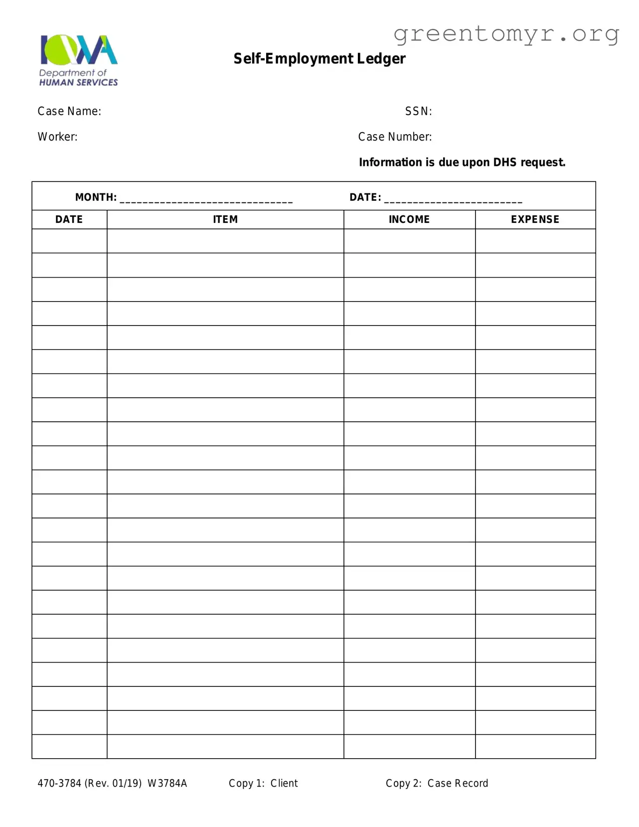 Fill in a Valid Self Employment Ledger Template