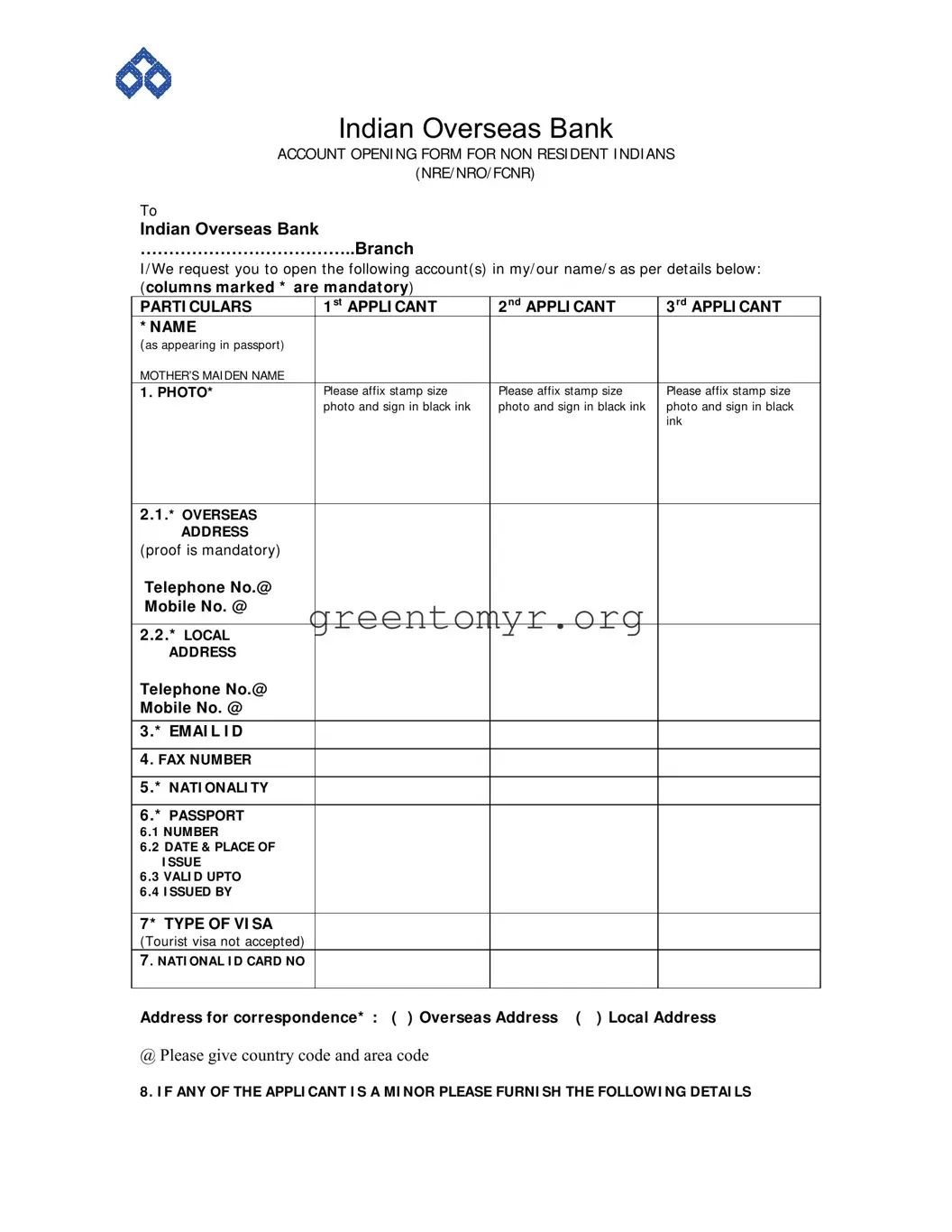 Fill in a Valid Indian Overseas Bank Template