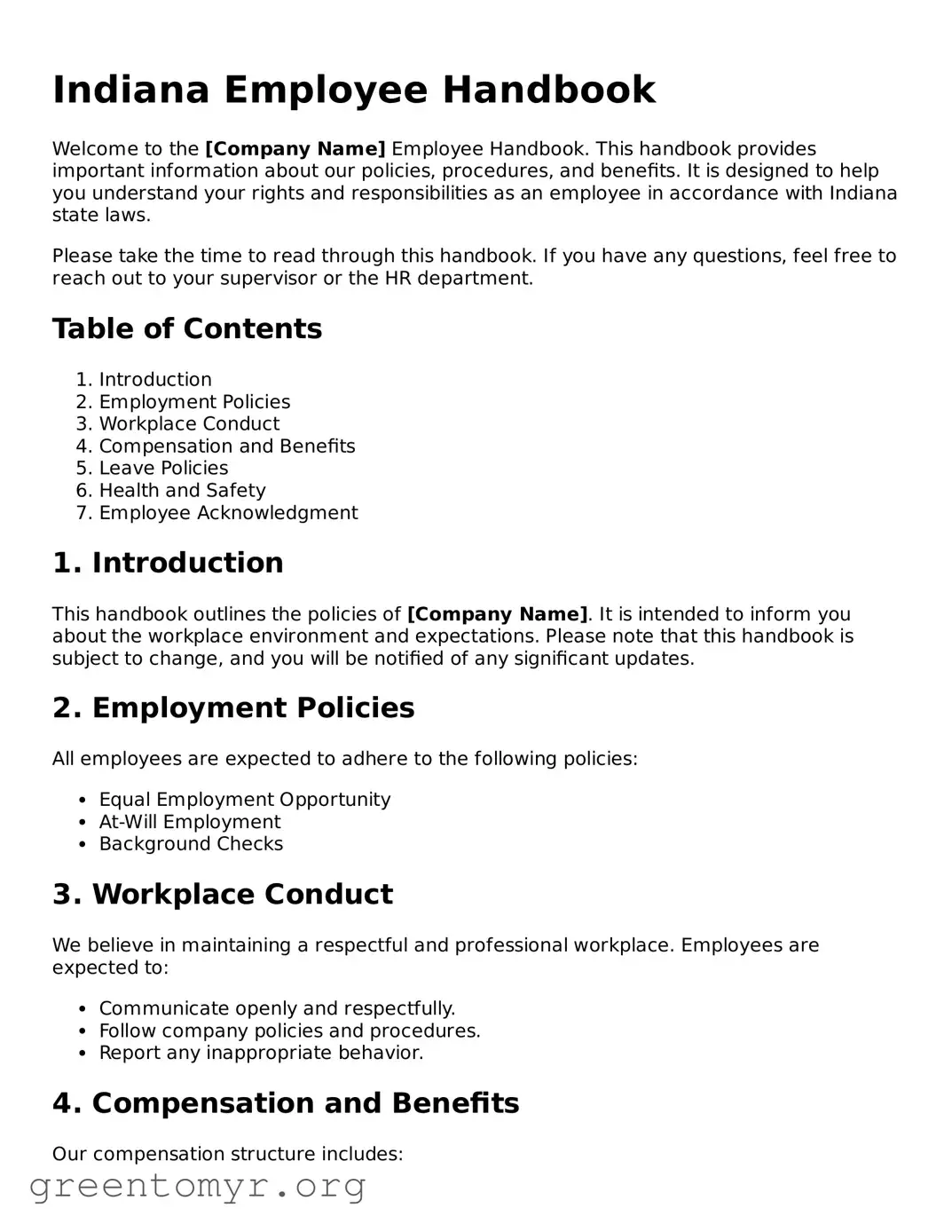 Employee Handbook Form for the State of Indiana