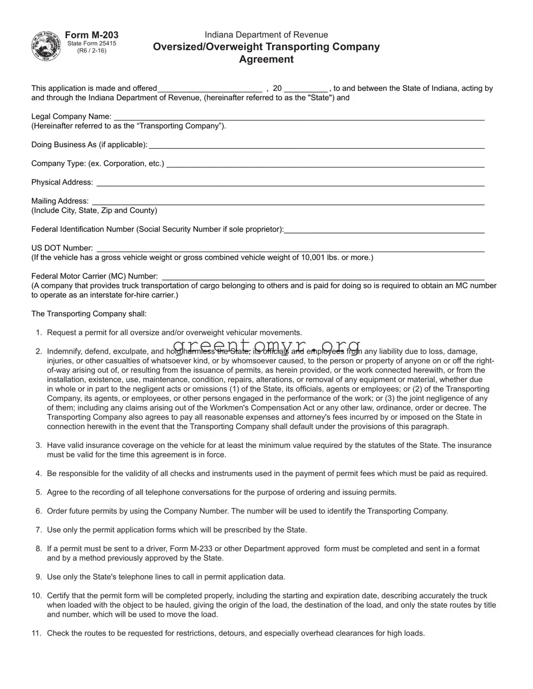 Fill in a Valid Indiana M203 Template