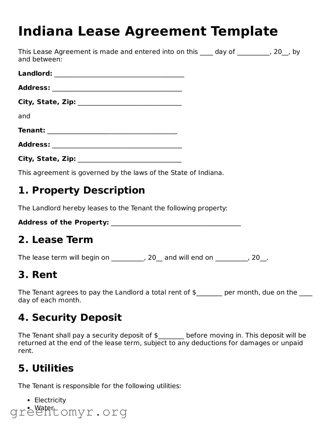 Lease Agreement Form for the State of Indiana
