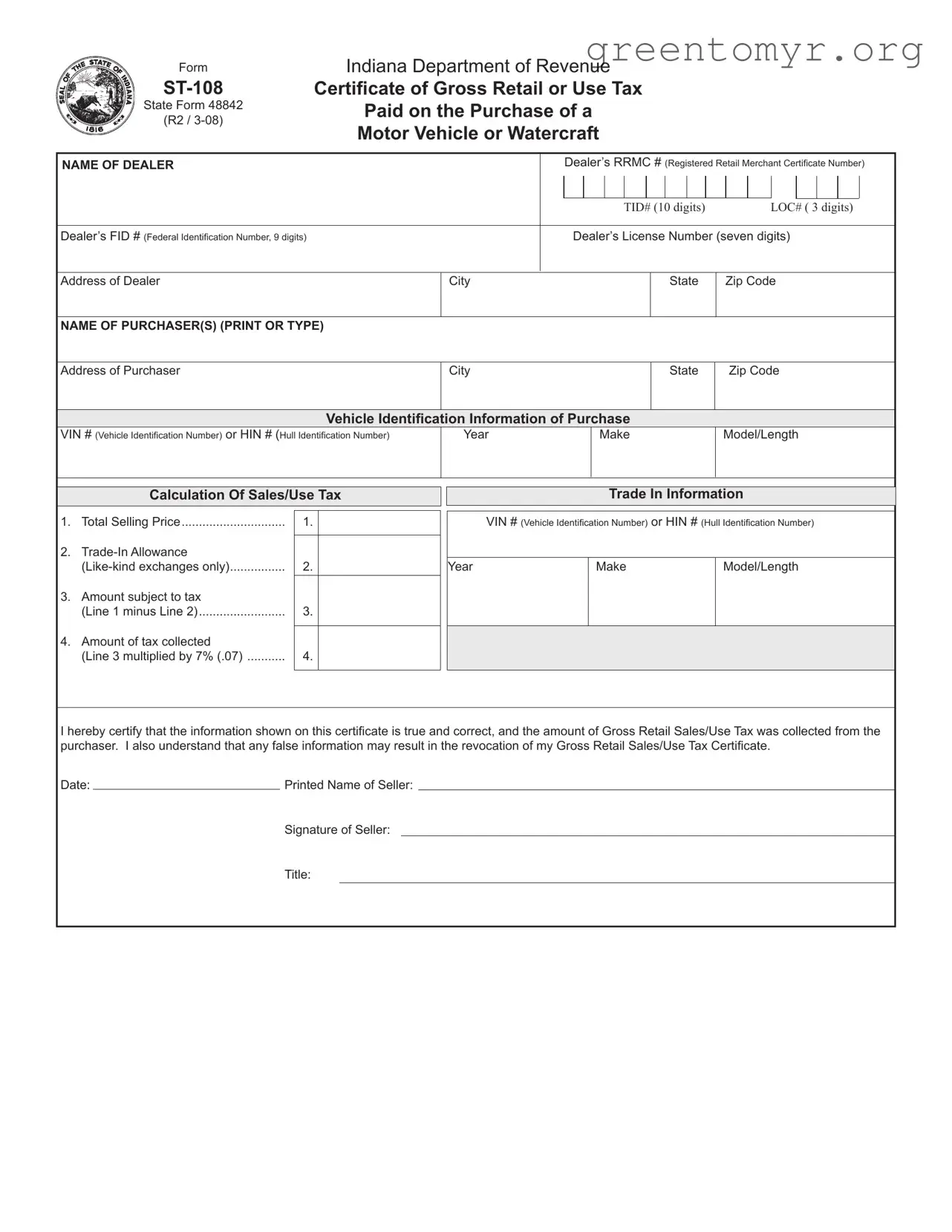 Fill in a Valid St 108 Template