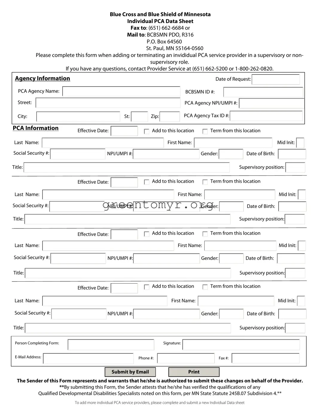 Fill in a Valid Individual Pca Template