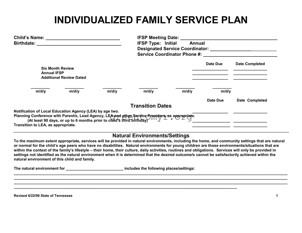 Fill in a Valid Individual Service Plan Sample Template