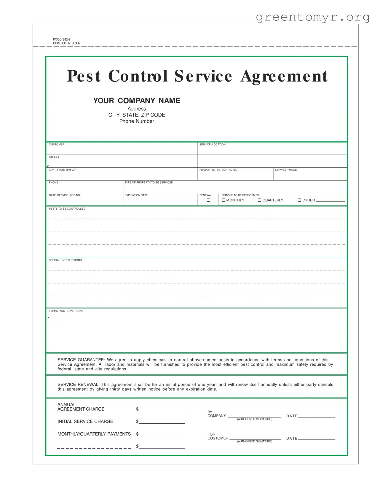 Fill in a Valid Pest Control Contract Template