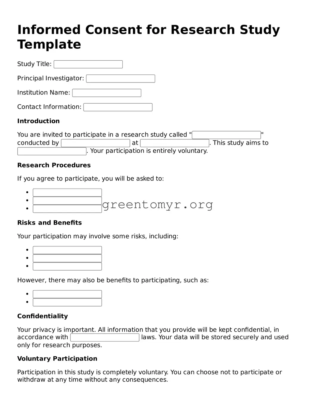 Valid Informed Consent for Research Study Form