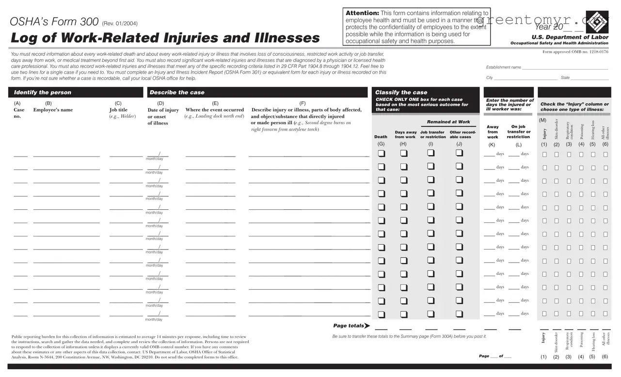 Fill in a Valid Osha 300 Template