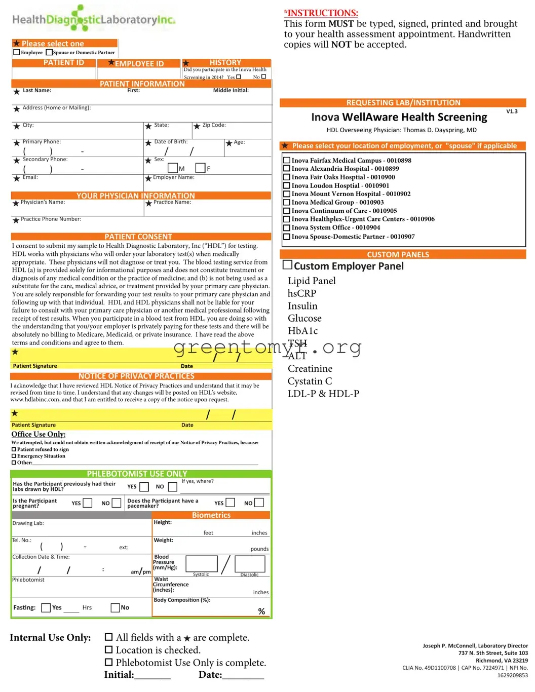 Fill in a Valid Inova Health Screening Template