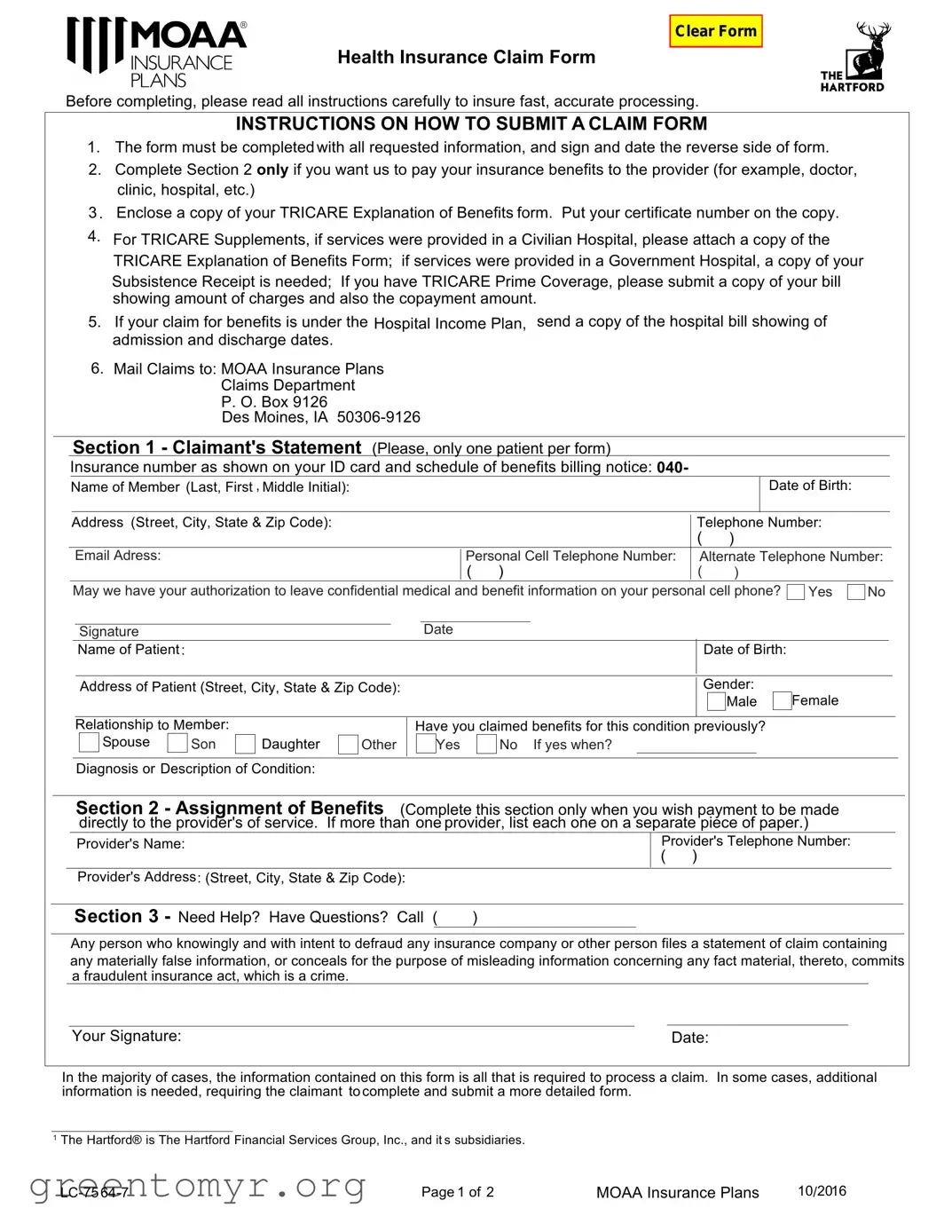 Fill in a Valid Moaa Claim Template