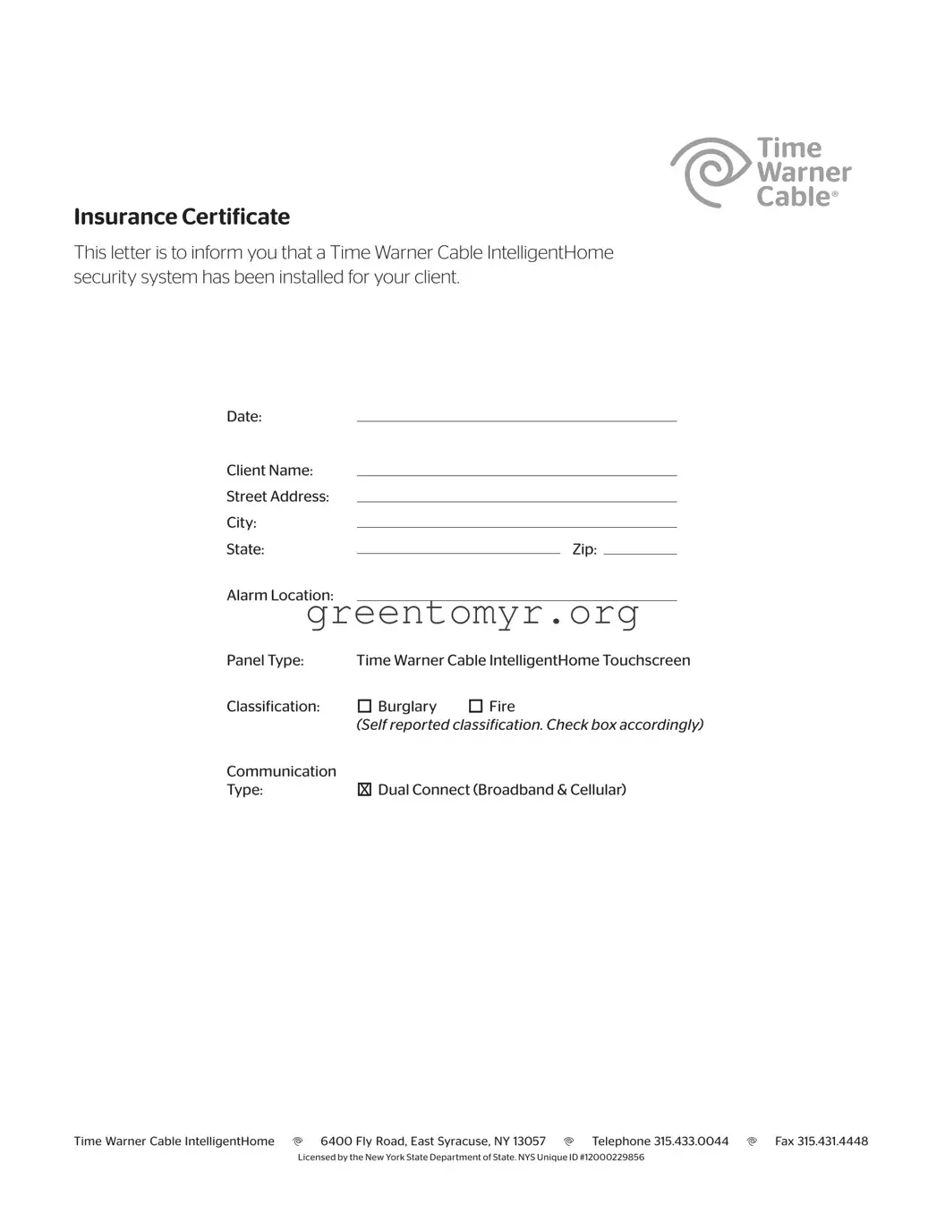 Fill in a Valid Intelligent Home Insurance Certificate Template