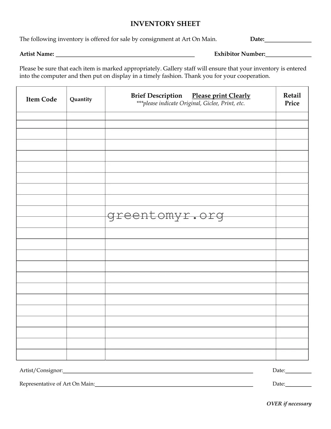 Fill in a Valid Inventory Sheet Template