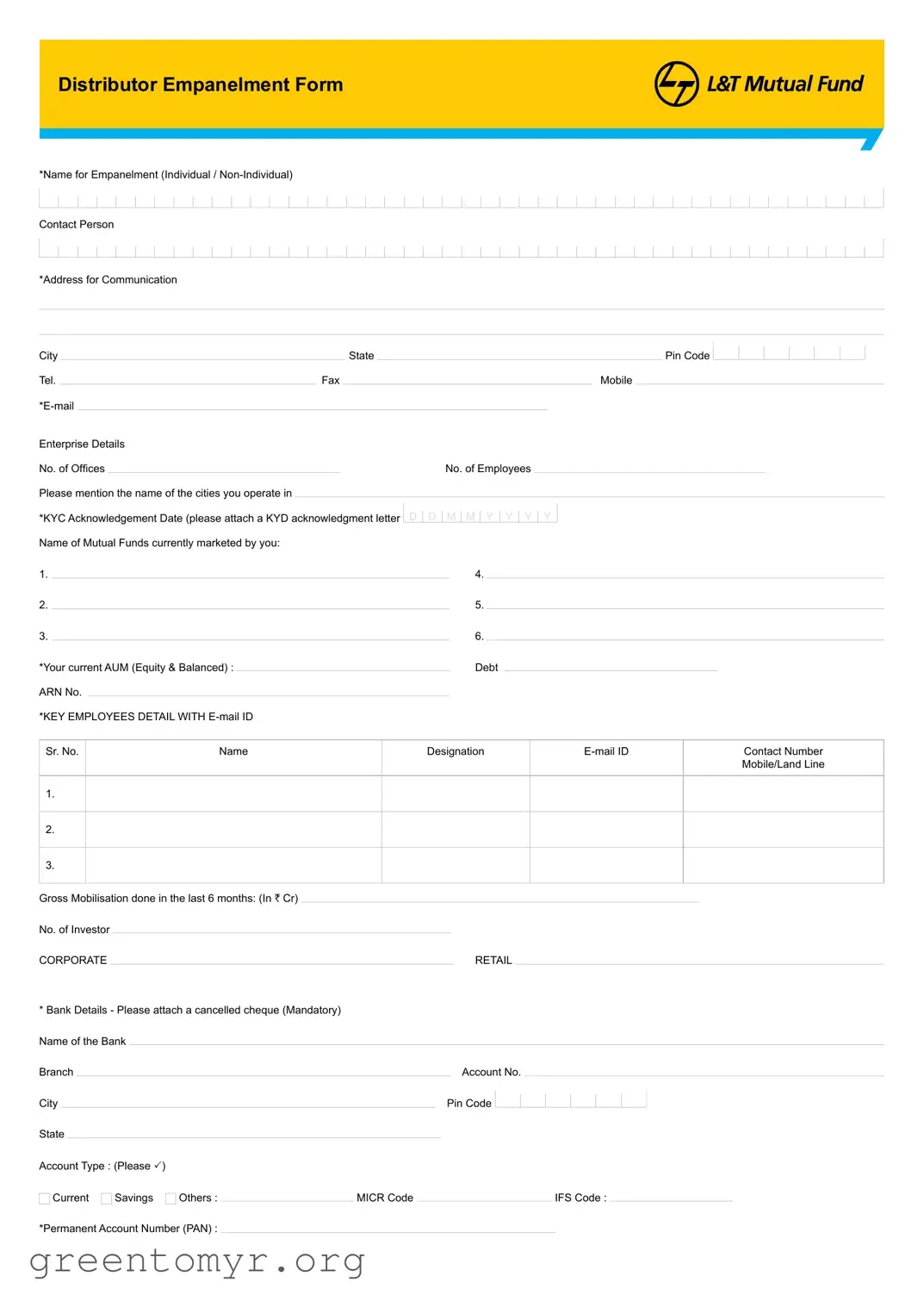 Fill in a Valid Lt Mutual Fund Empanelment Template