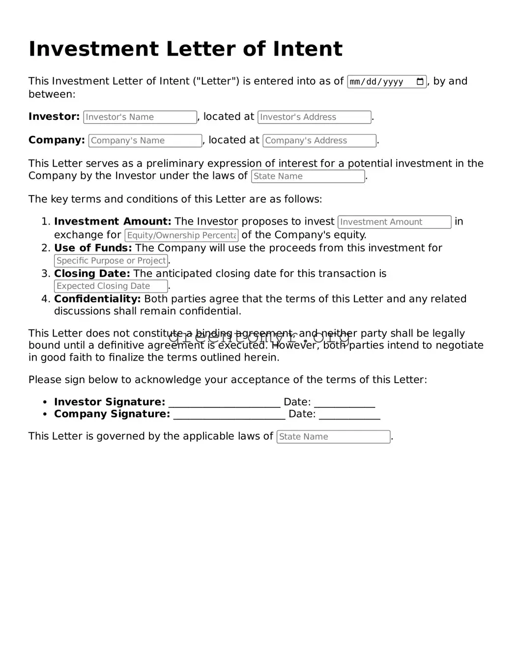 Valid Investment Letter of Intent Form