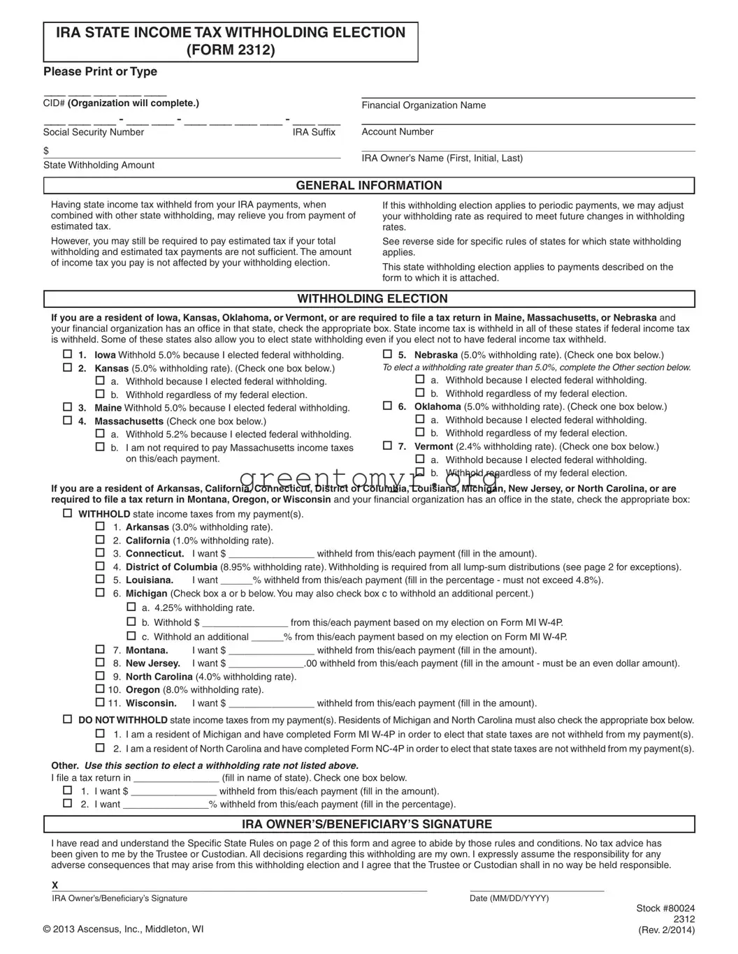 Fill in a Valid Ira Withholding Template