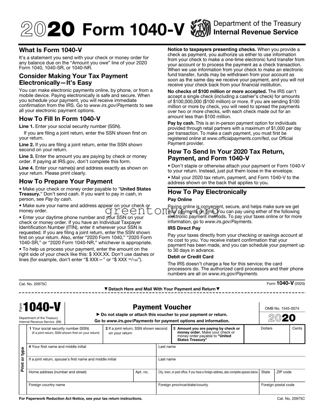 Fill in a Valid IRS 1040-V Template