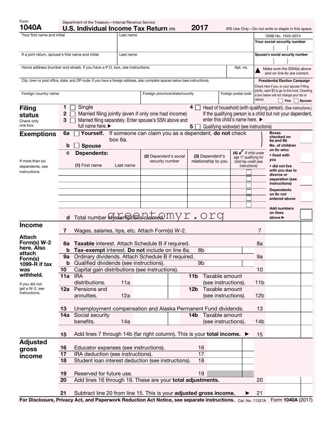 Fill in a Valid Irs 1040A Template