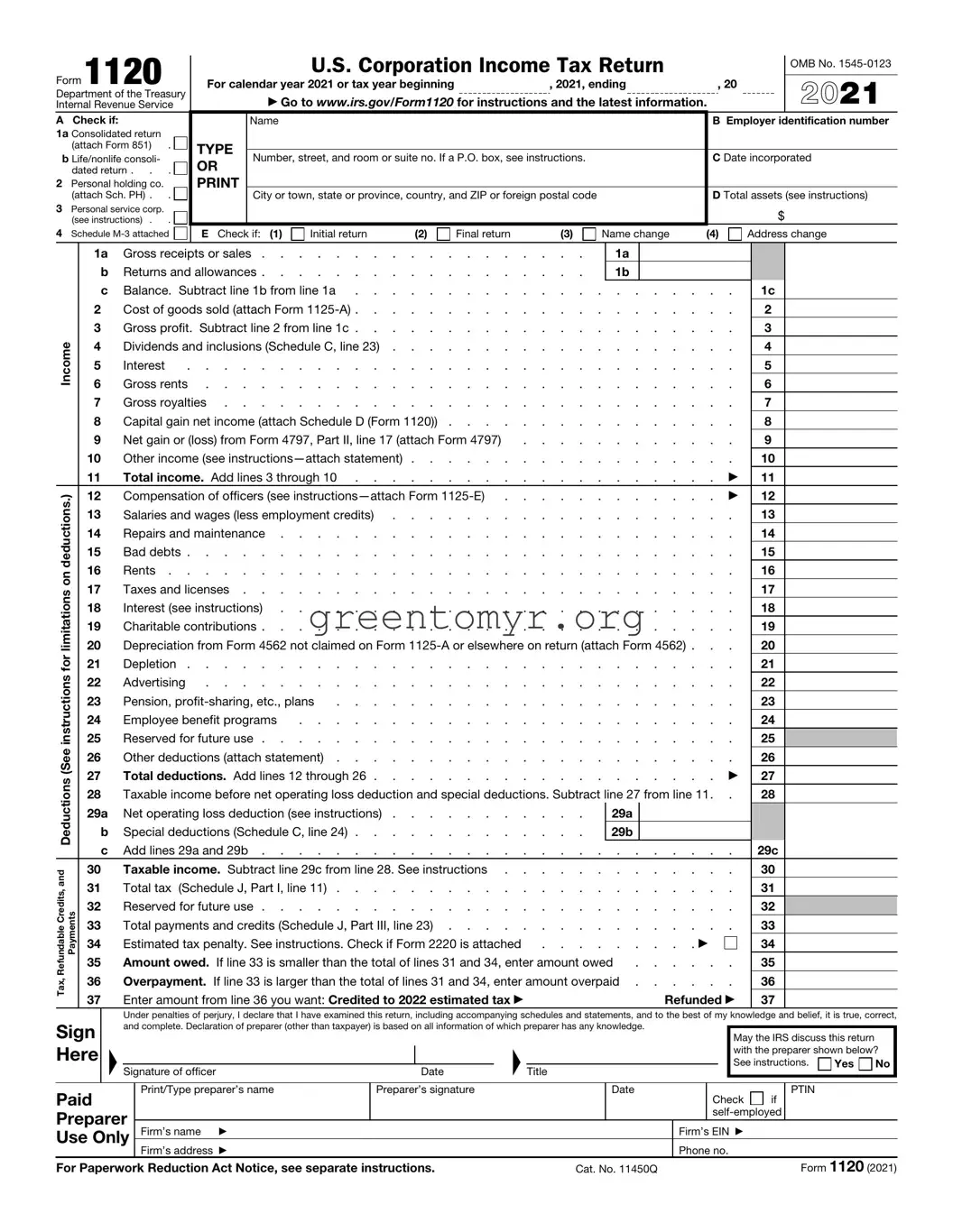 Fill in a Valid IRS 1120 Template