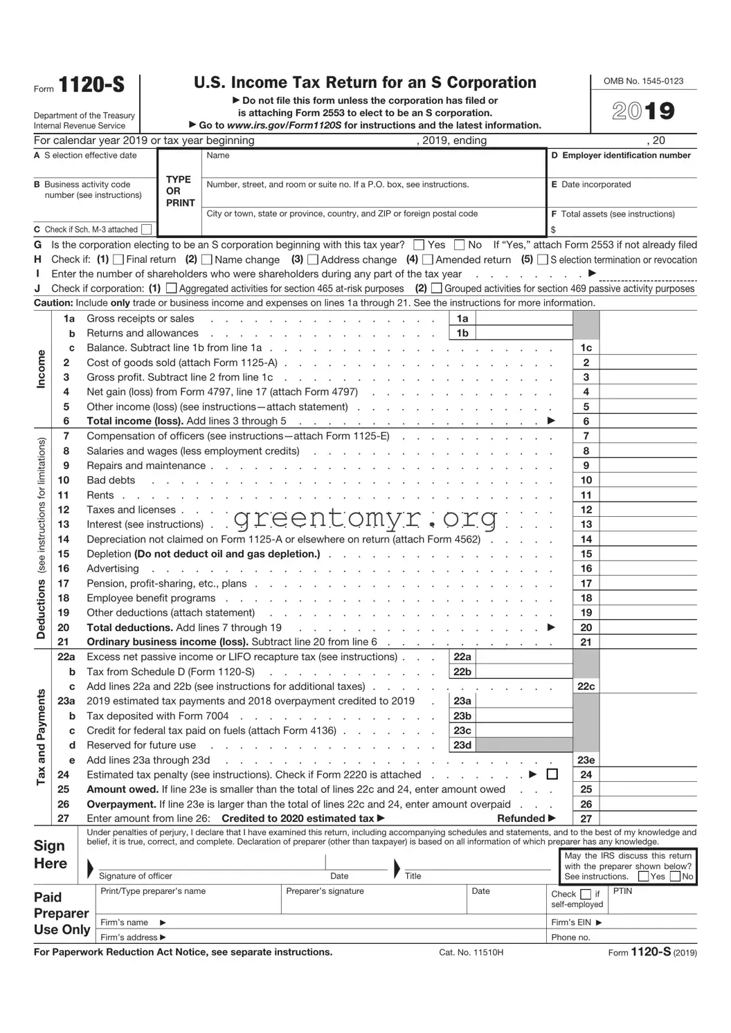 Fill in a Valid IRS 1120-S Template