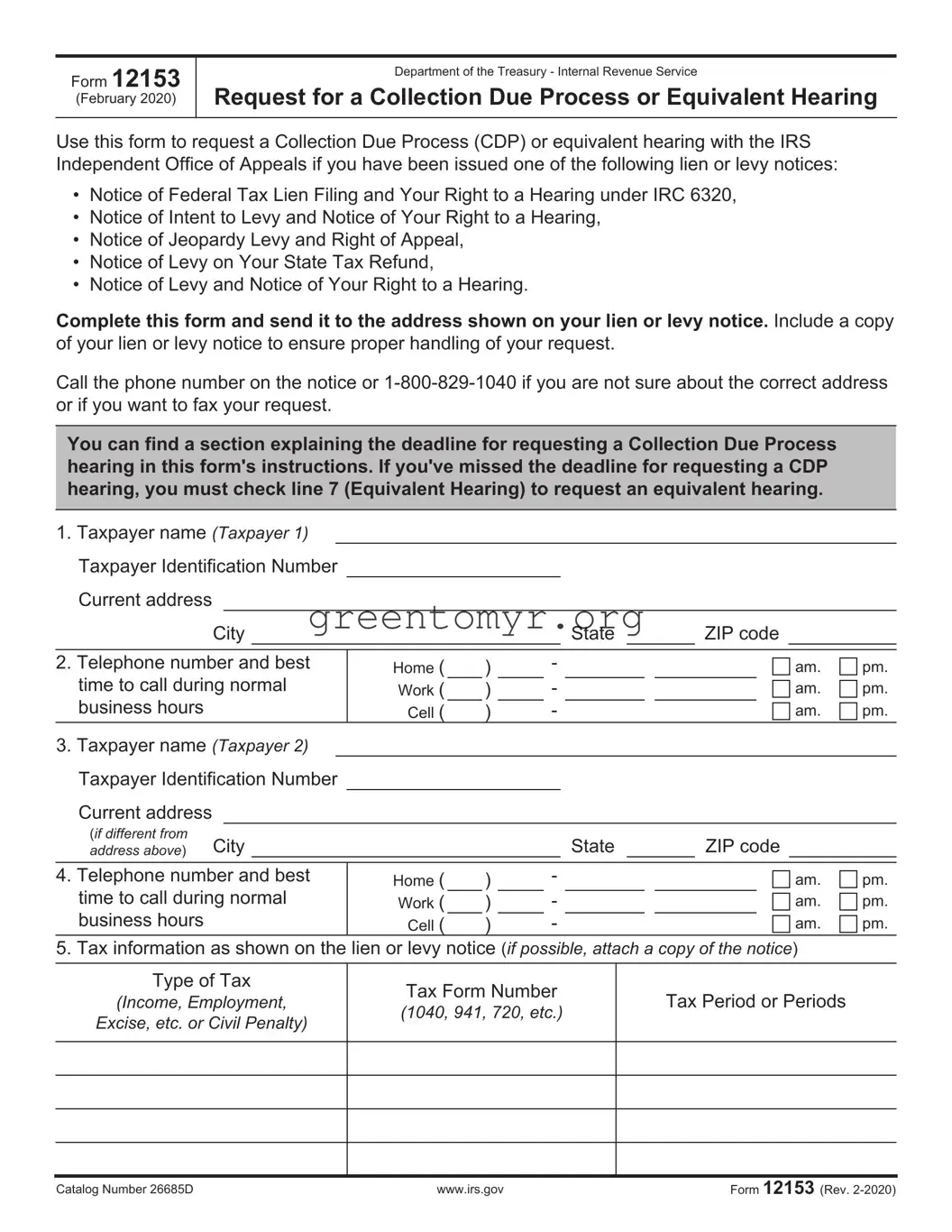 Fill in a Valid IRS 12153 Template