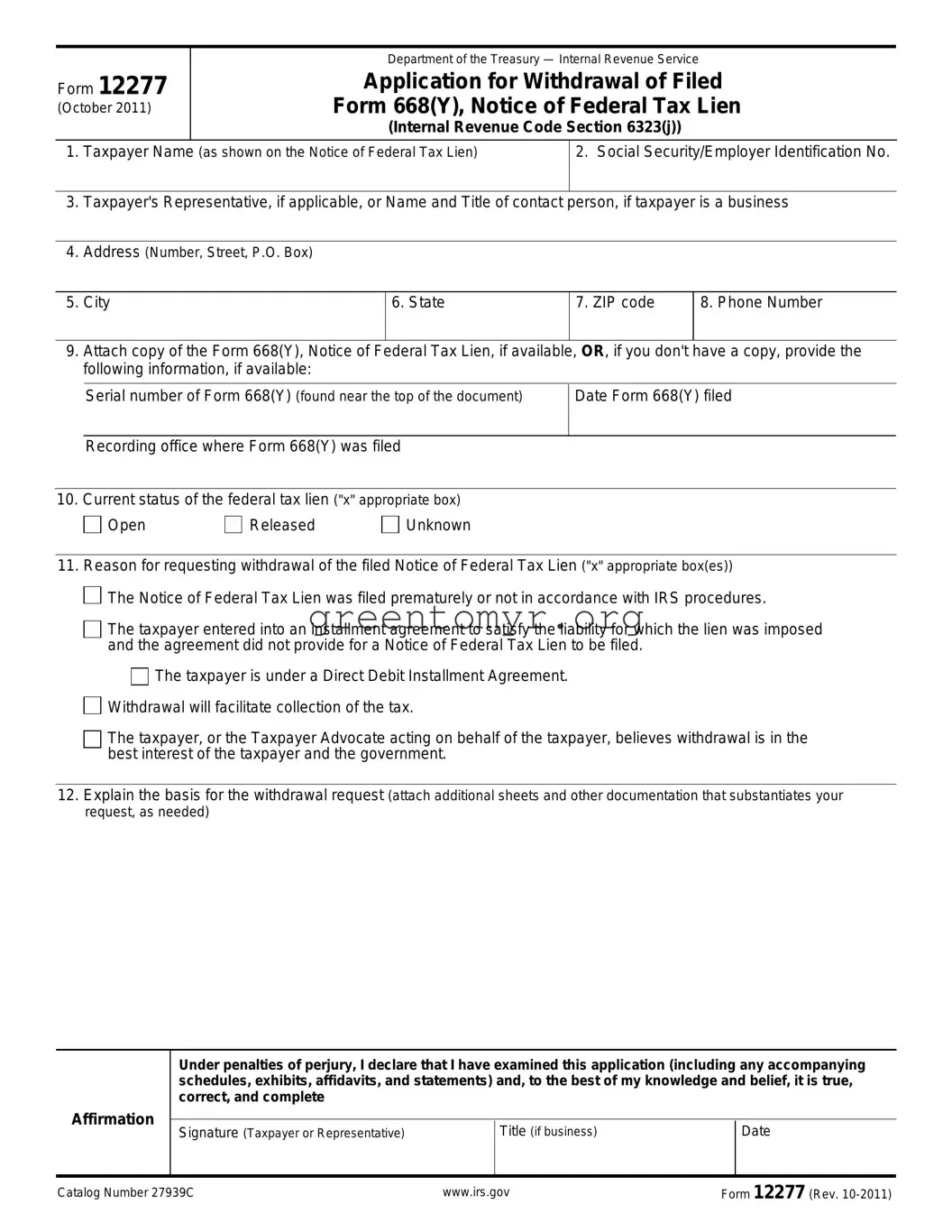 Fill in a Valid IRS 12277 Template