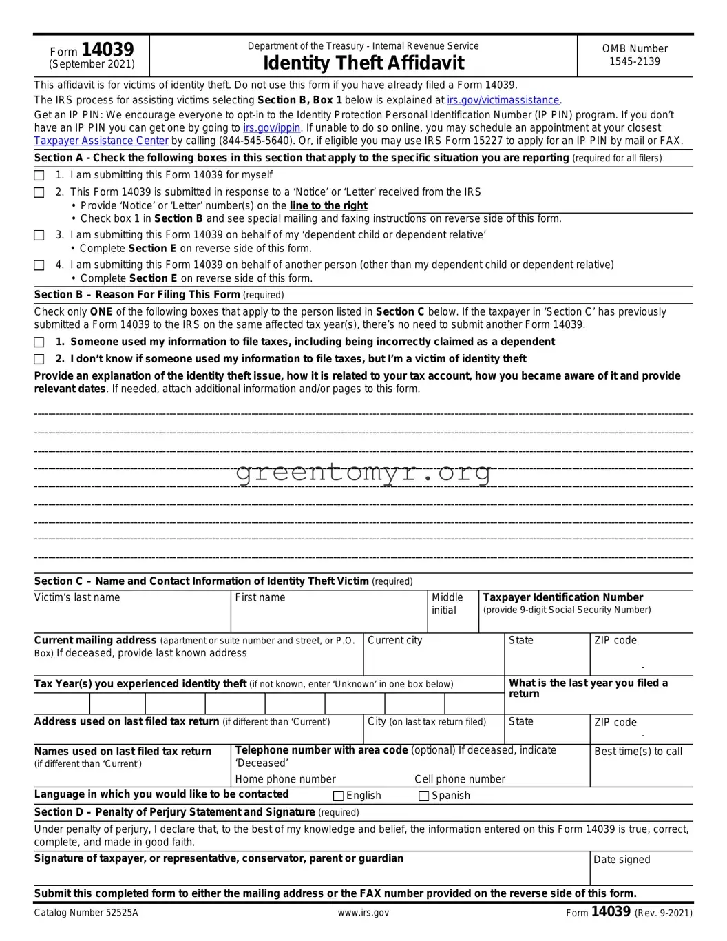 Fill in a Valid IRS 14039 Template
