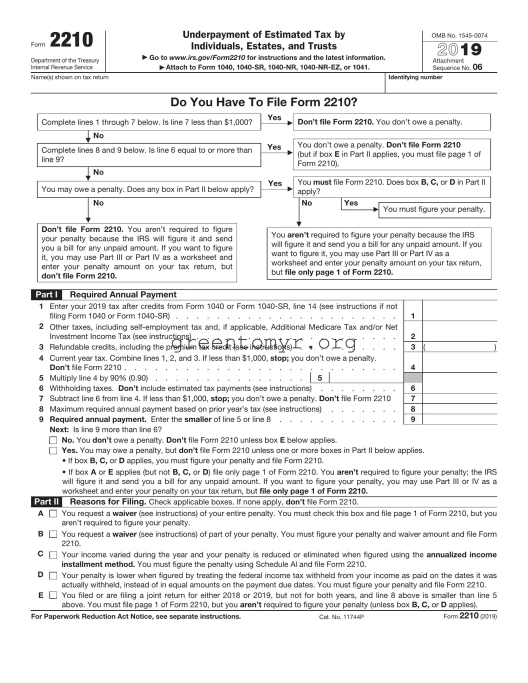Fill in a Valid IRS 2210 Template