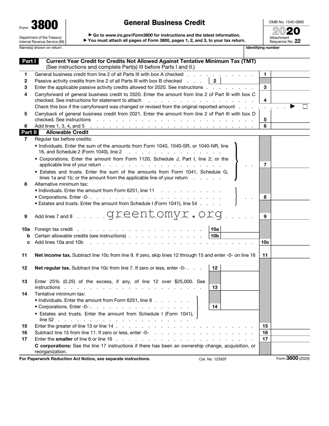 Fill in a Valid IRS 3800 Template
