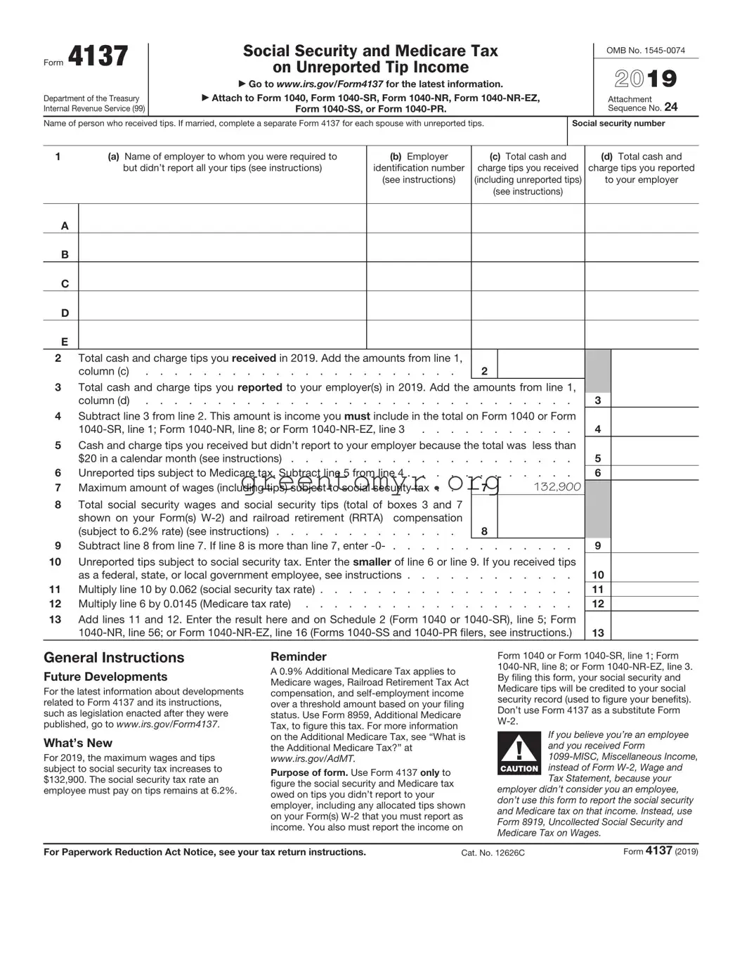 Fill in a Valid IRS 4137 Template