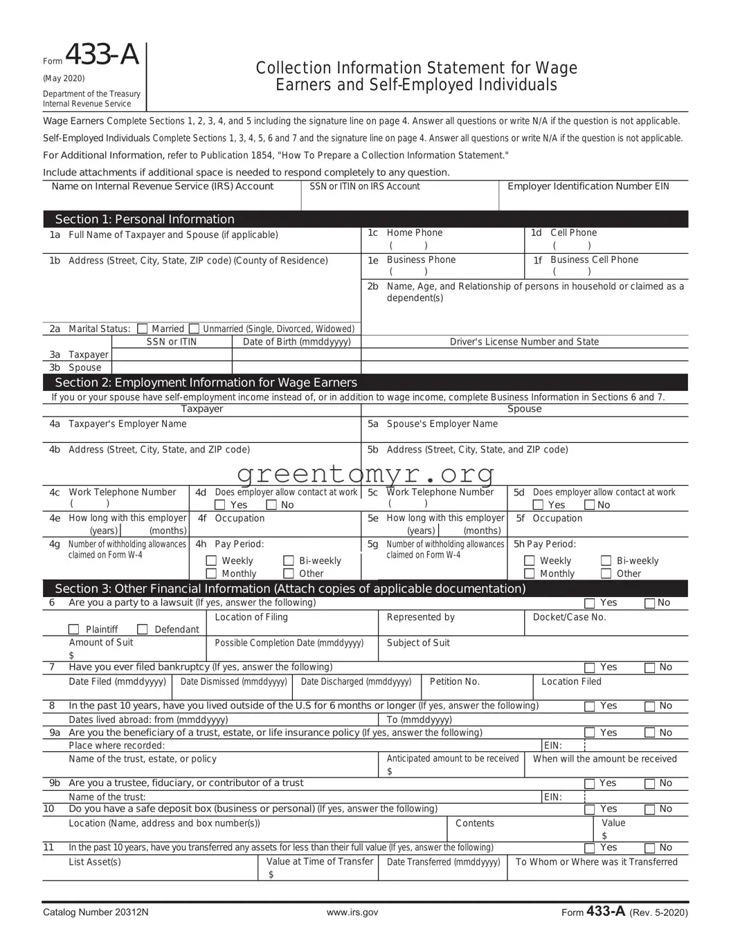 Fill in a Valid IRS 433-A Template