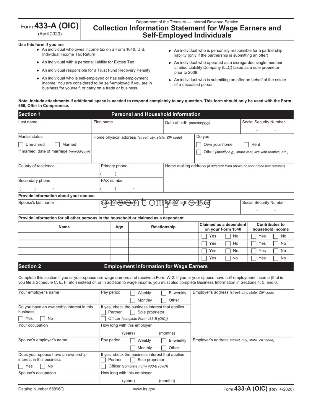 Fill in a Valid IRS 433-A (OIC) Template