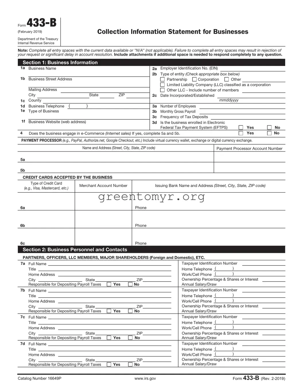 Fill in a Valid IRS 433-B Template