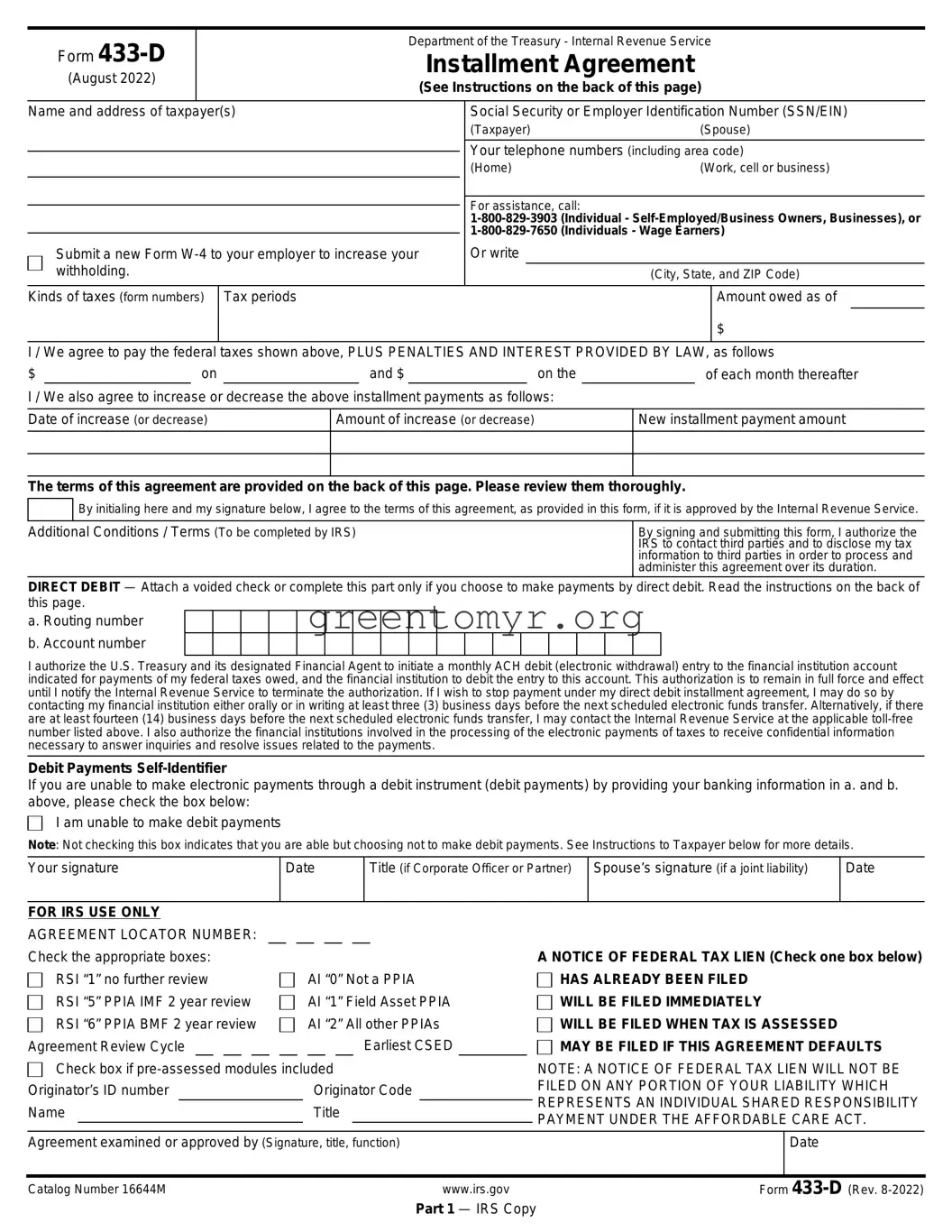 Fill in a Valid IRS 433-D Template