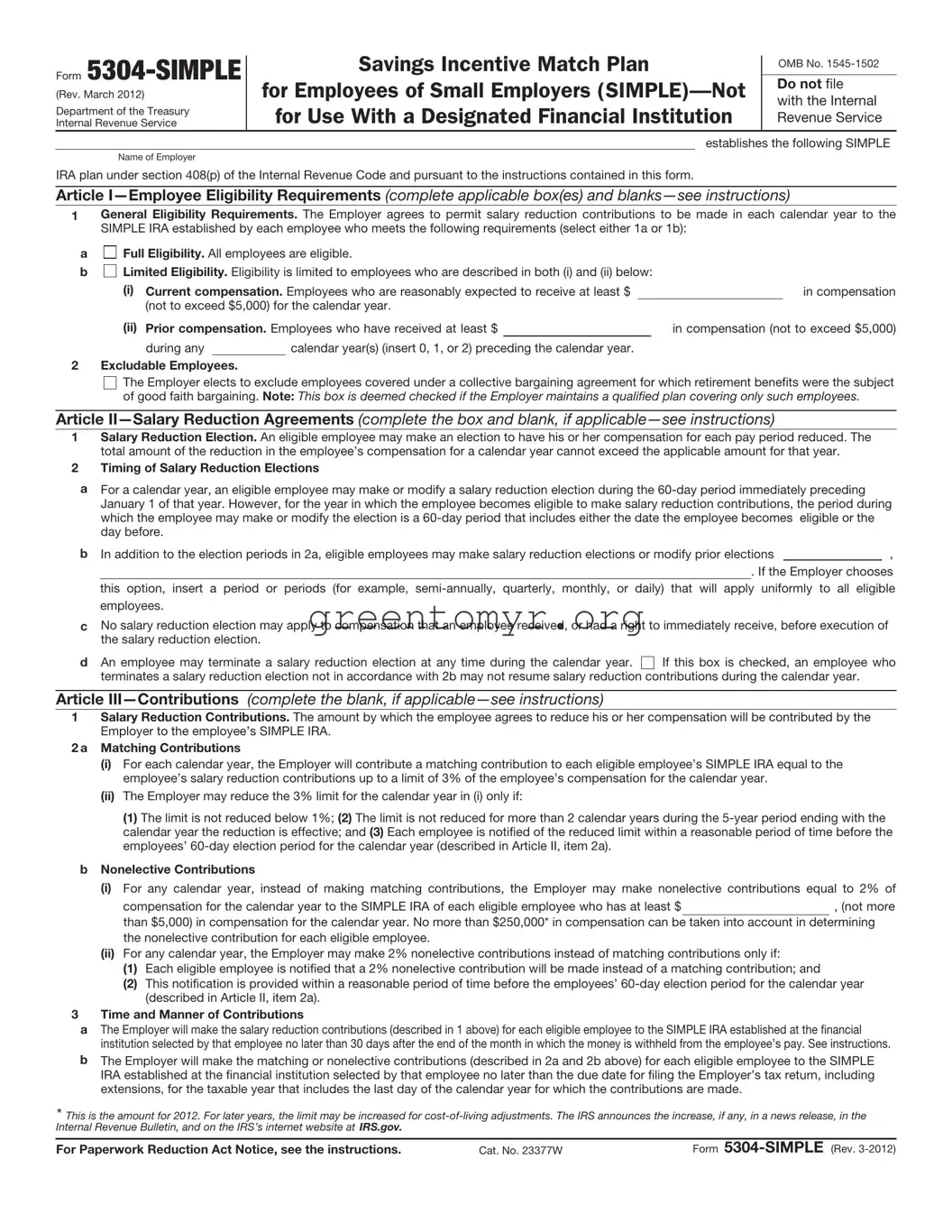 Fill in a Valid IRS 5304-SIMPLE Template