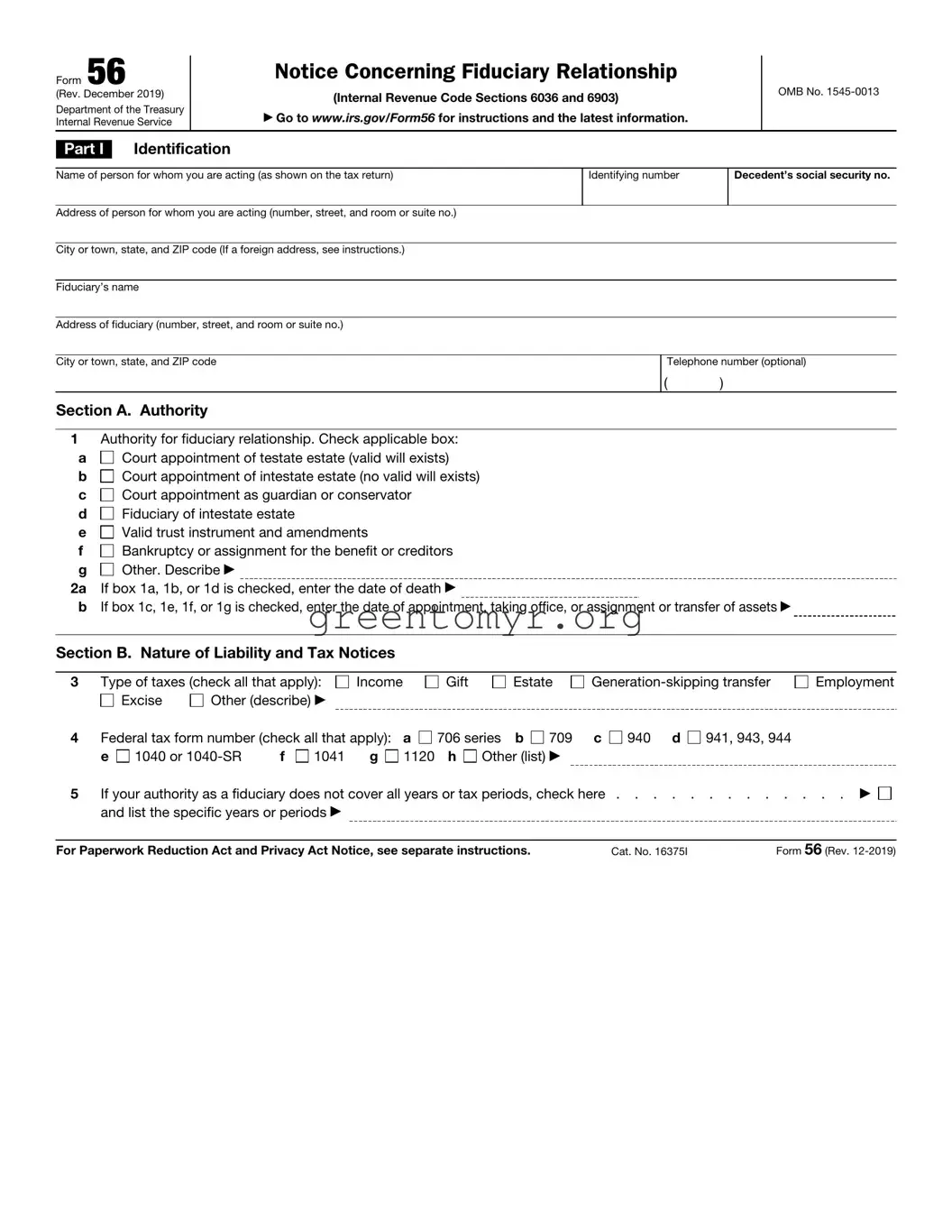 Fill in a Valid Irs 56 Template