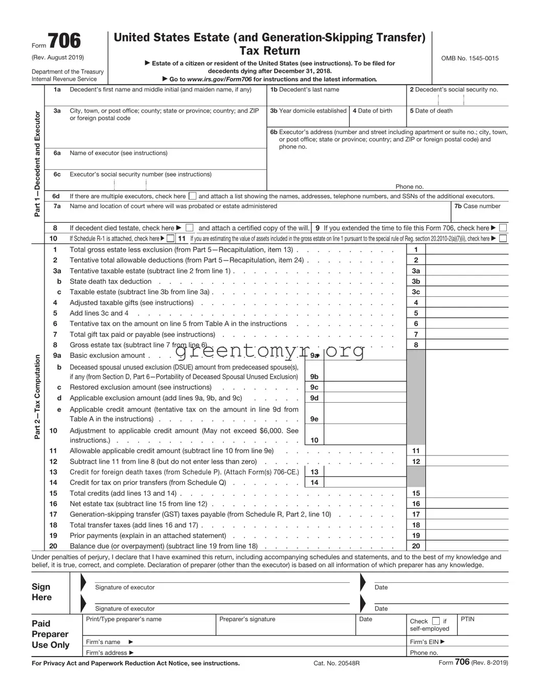 Fill in a Valid IRS 706 Template