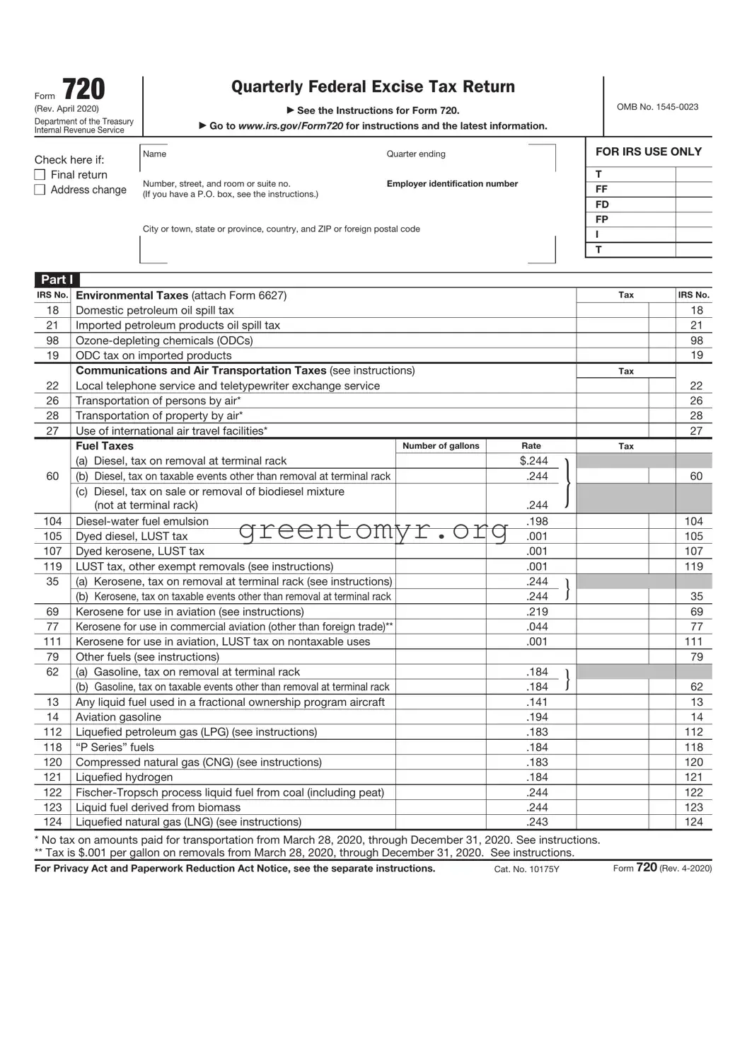Fill in a Valid IRS 720 Template
