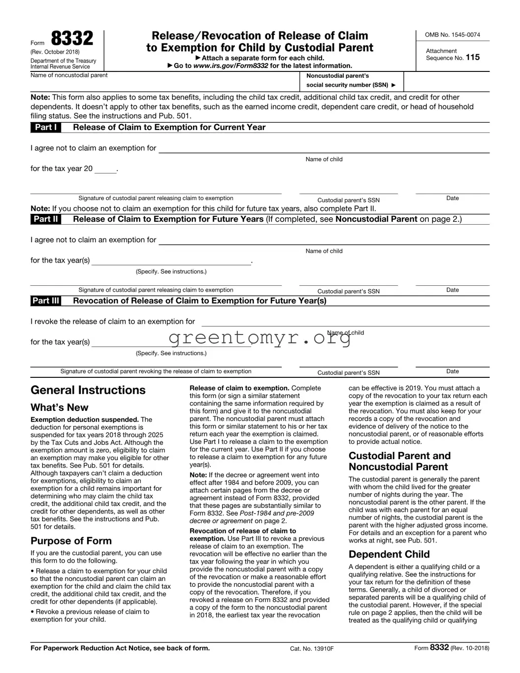 Fill in a Valid IRS 8332 Template