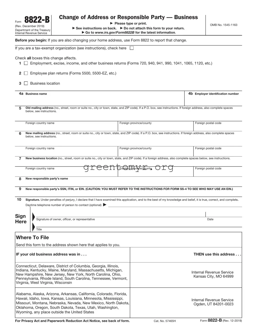 Fill in a Valid IRS 8822-B Template