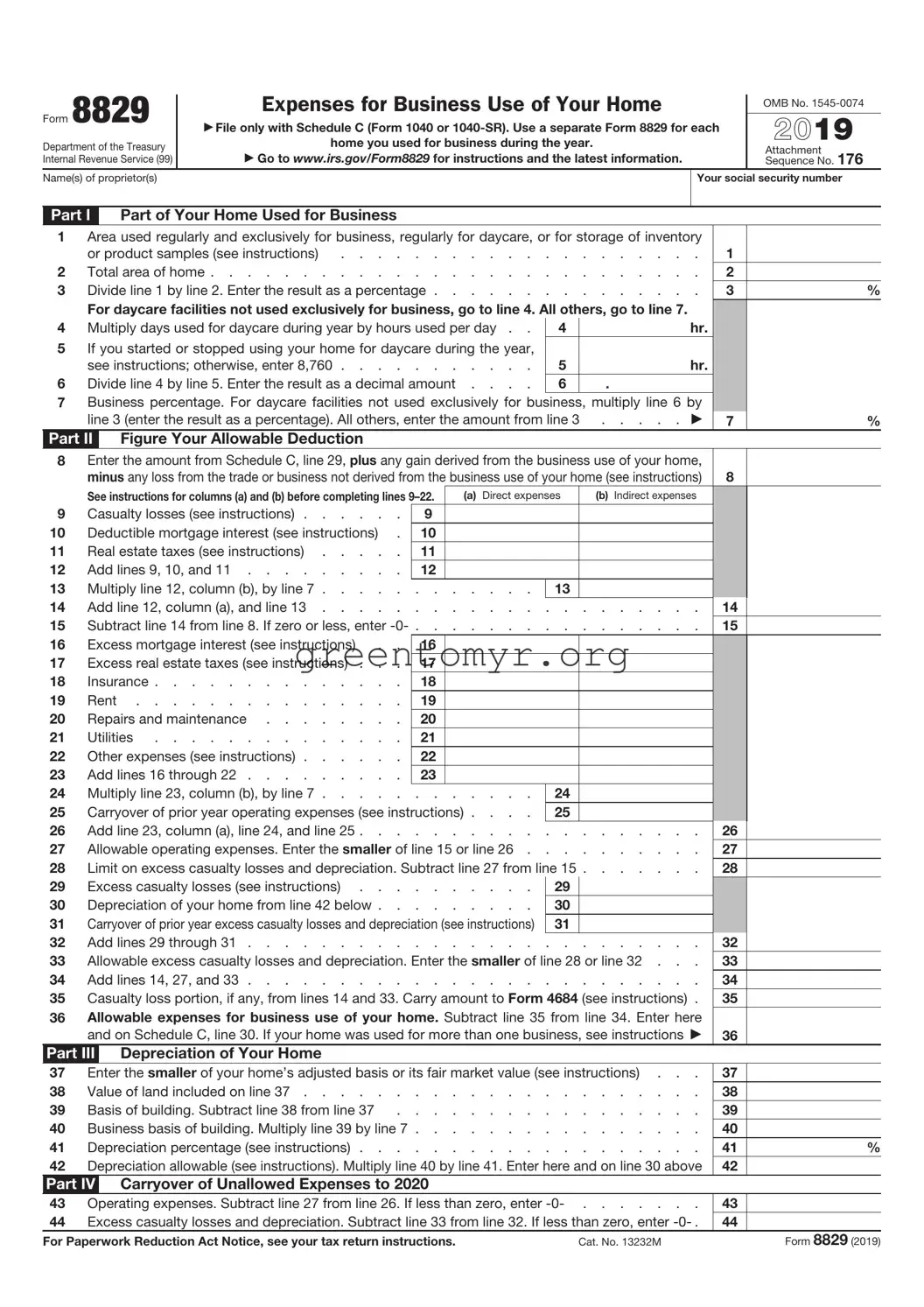 Fill in a Valid IRS 8829 Template